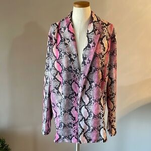 SIMPLY BE UK woman’s pink snakeskin pattern open front cardigan / stretch sz 26